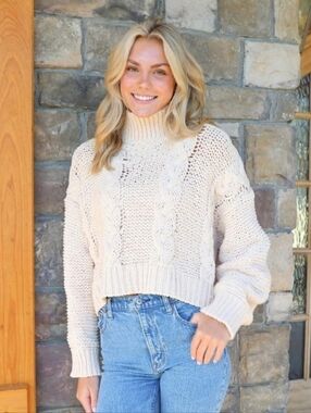 Simply Southern Cream Cable Knit Turtleneck Sweater
